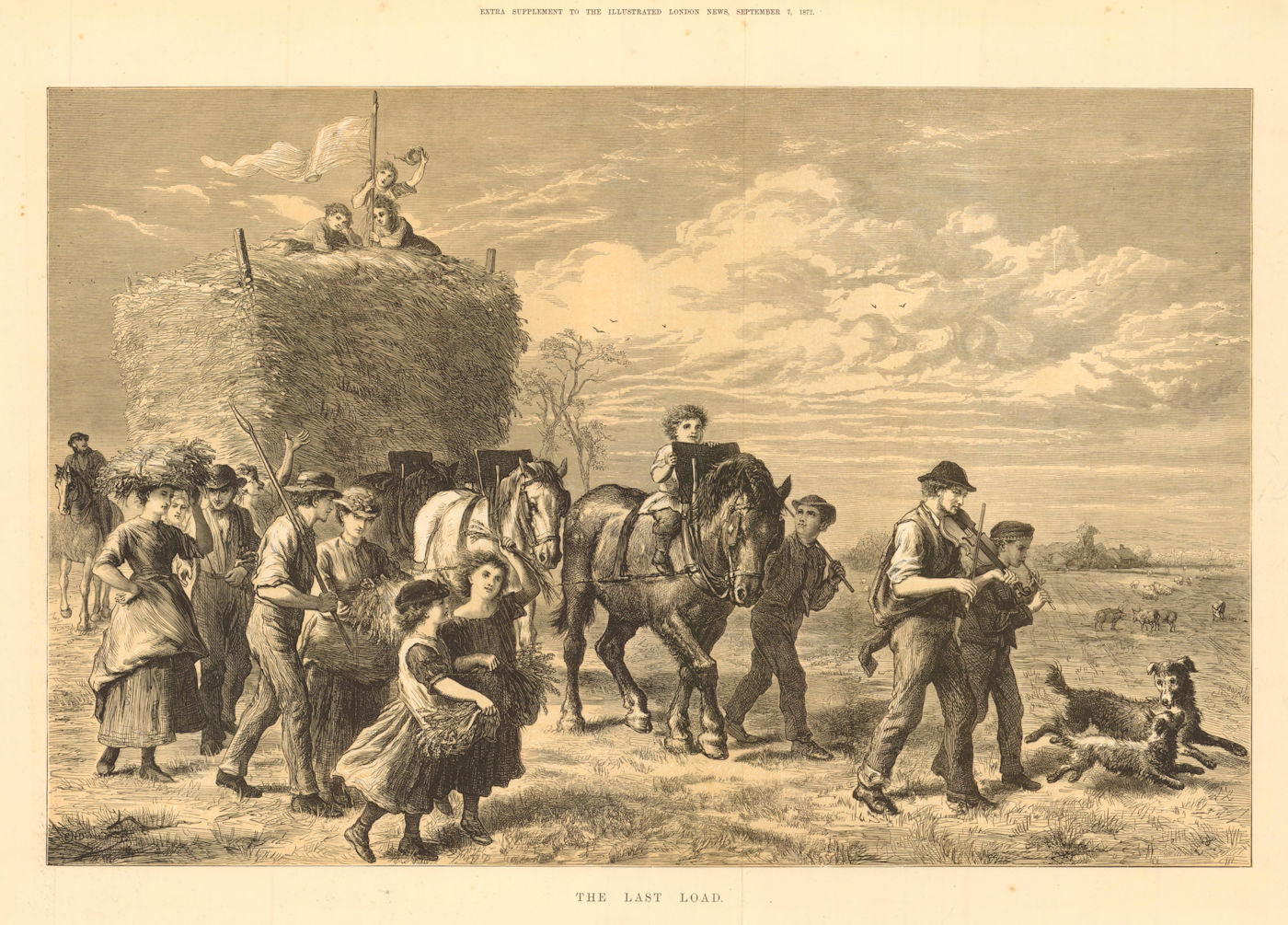The Last Load. Farming. Hay harvest 1872 old antique vintage print picture